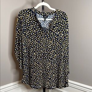 Jones New York Navy and Yellow Patterned Blouse size extra large